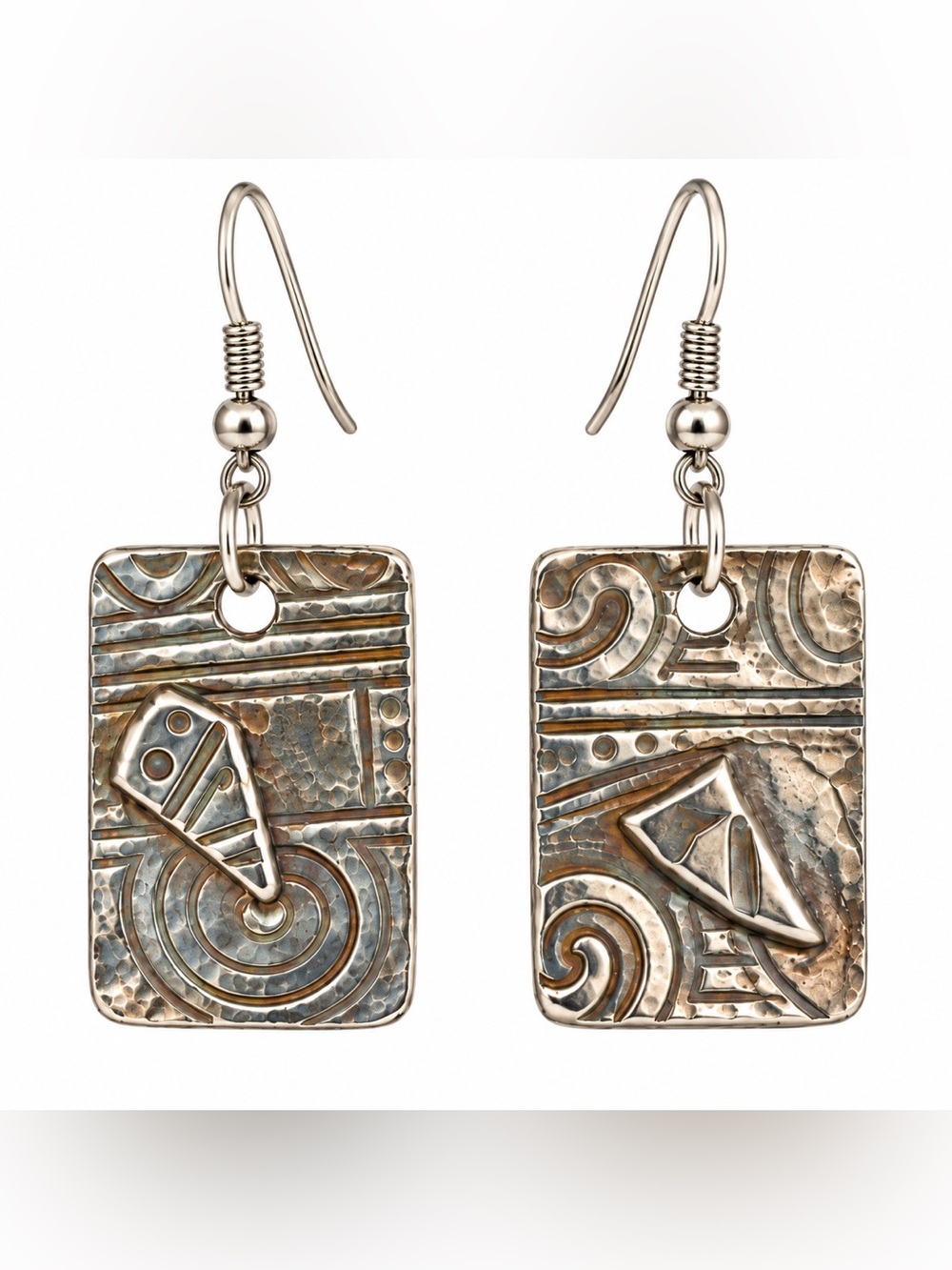 .999 Fine Silver Abstract Geometric Artisan Dangle Earrings